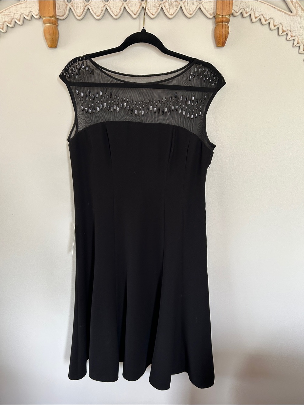 Anne Klein Black Mesh Yoke A-Line Midi Dress